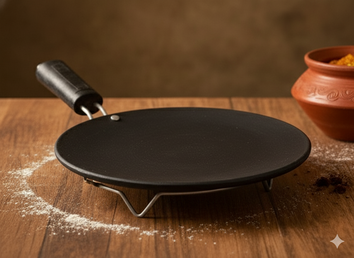 Clay Tawa With Handle for Roti – 9 inch | Khaapree - Khaapree