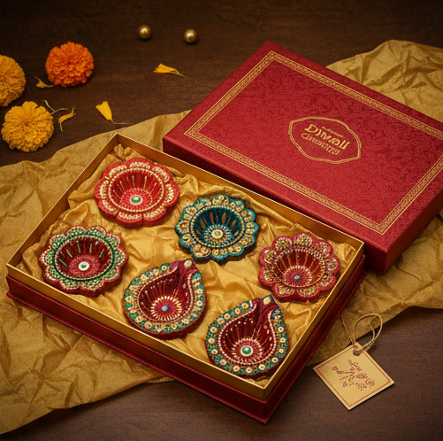 Colorful Diwali Diyas Pack – Set of 6 Hand-Painted - Khaapree