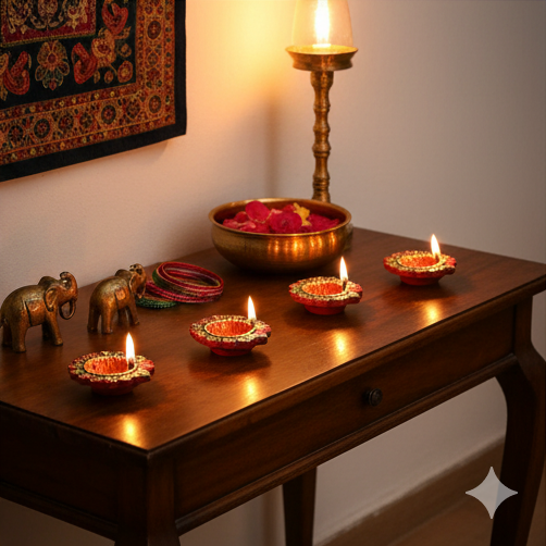 Colorful Diwali Diyas Pack – Set of 6 Hand-Painted - Khaapree