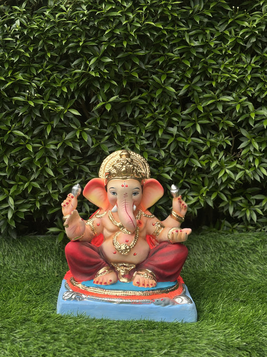 Mahisuri 12" Inch (1ft) Clay Ganesha, Eco friendly Murti @ Khaapree