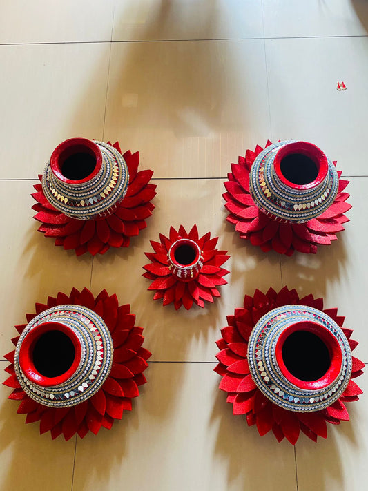 Handcrafted Wedding Nhane Matka Set – Traditional Decorated Clay Pots ✨